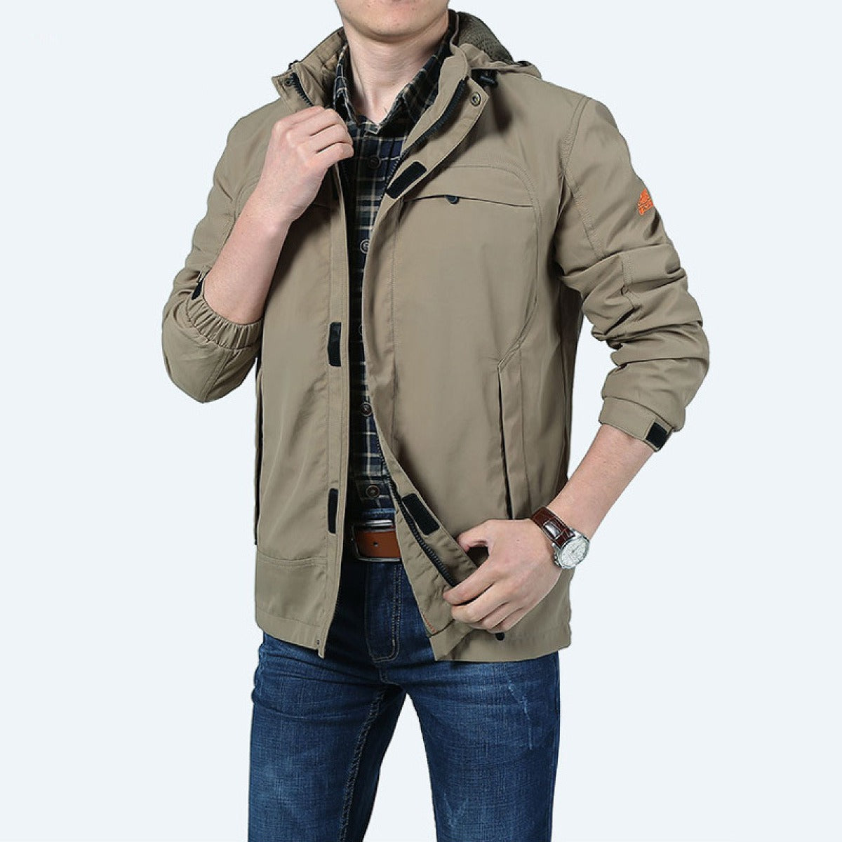 Essential Street-wave Men's All Weather Jacket With Water Repellent Fabric And Zip Pockets