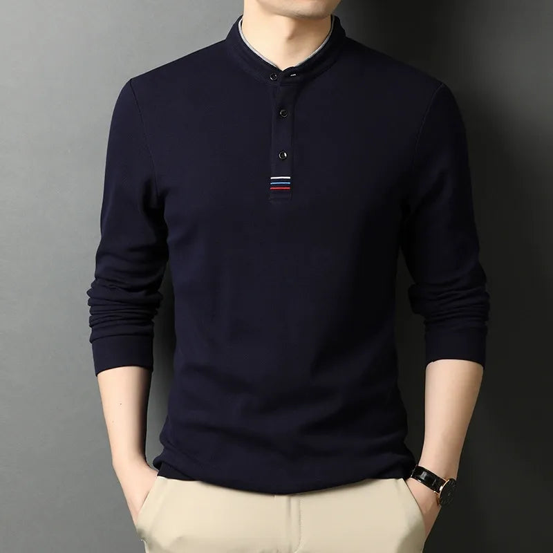 Street-Wave Mens Nordisk Flair Cotton Long Sleeve Stand Collar Placket Versatile