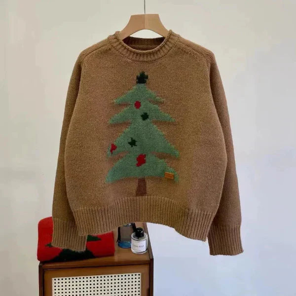 Womens Wool Knit Sweater Street-Wave Cozy Tree Graphic