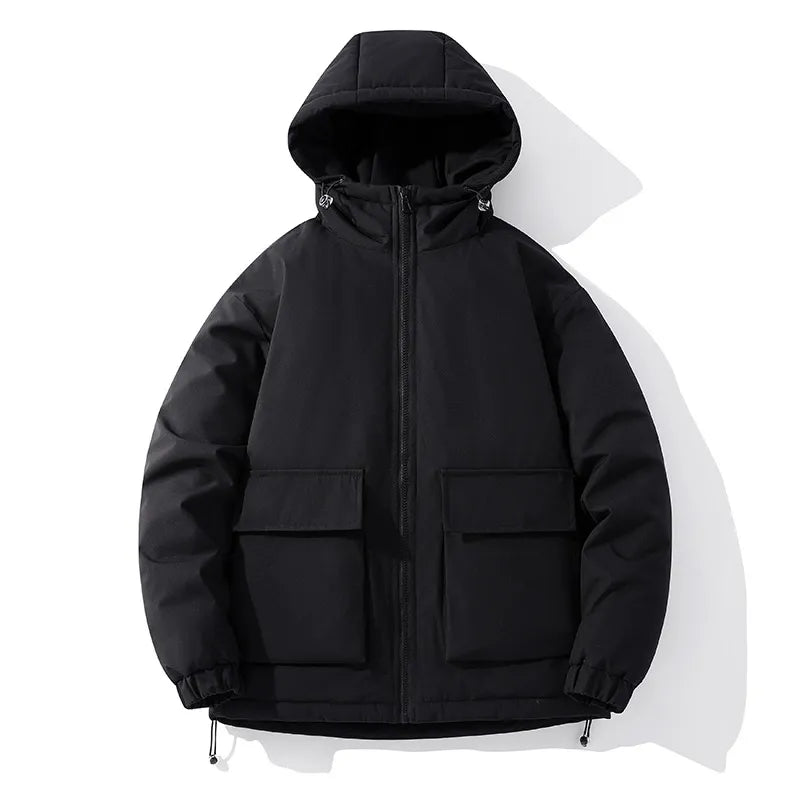 Men's Hooded Puffer Jacket Quilted Padded Oversized Fit Zip Front Front Pockets Winter Coat