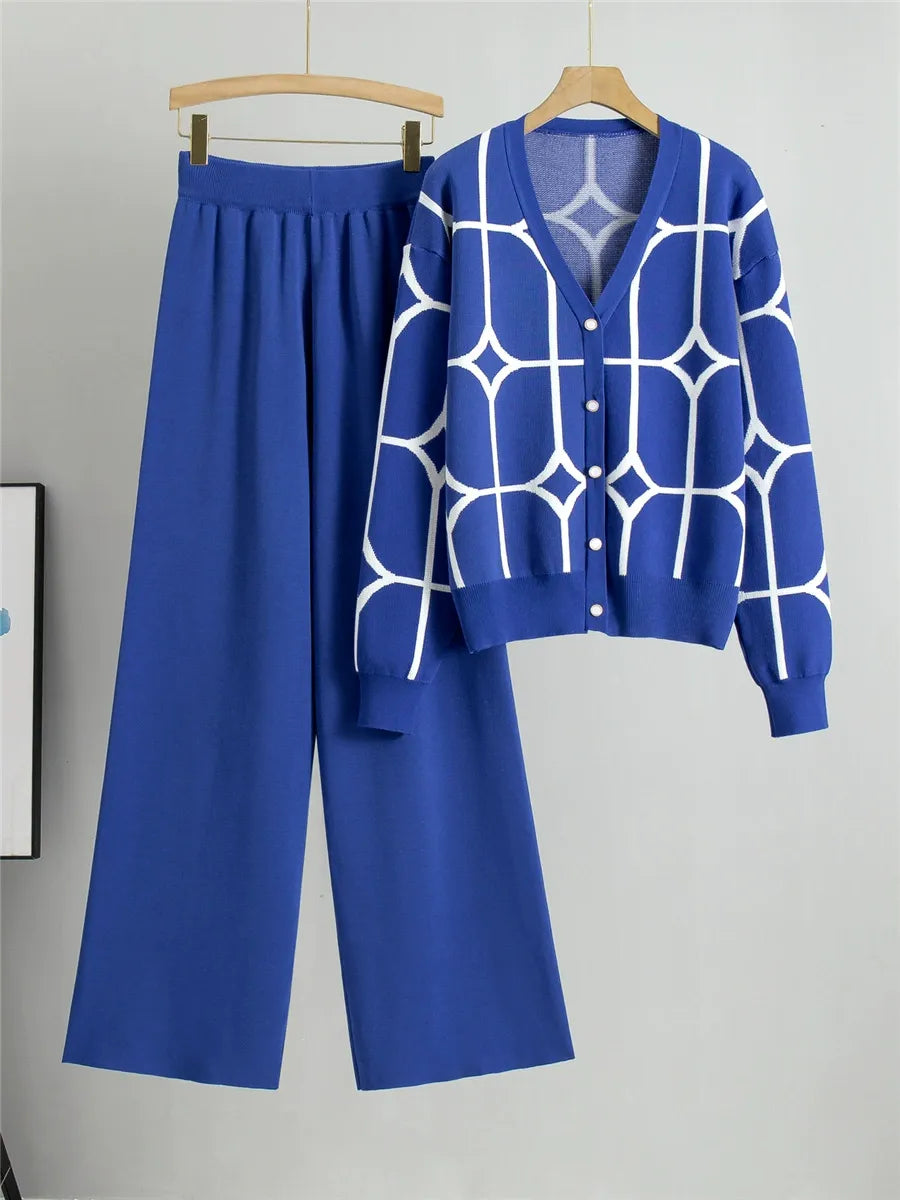 Street-Wave Women's Two-Piece Knitted Cardigan Set Cropped