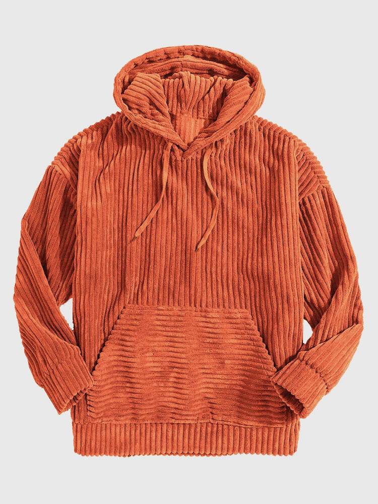 Street-Wave Premium Corduroy Hoodie Men Hooded V-Neck Oversized Kangaroo Pocket