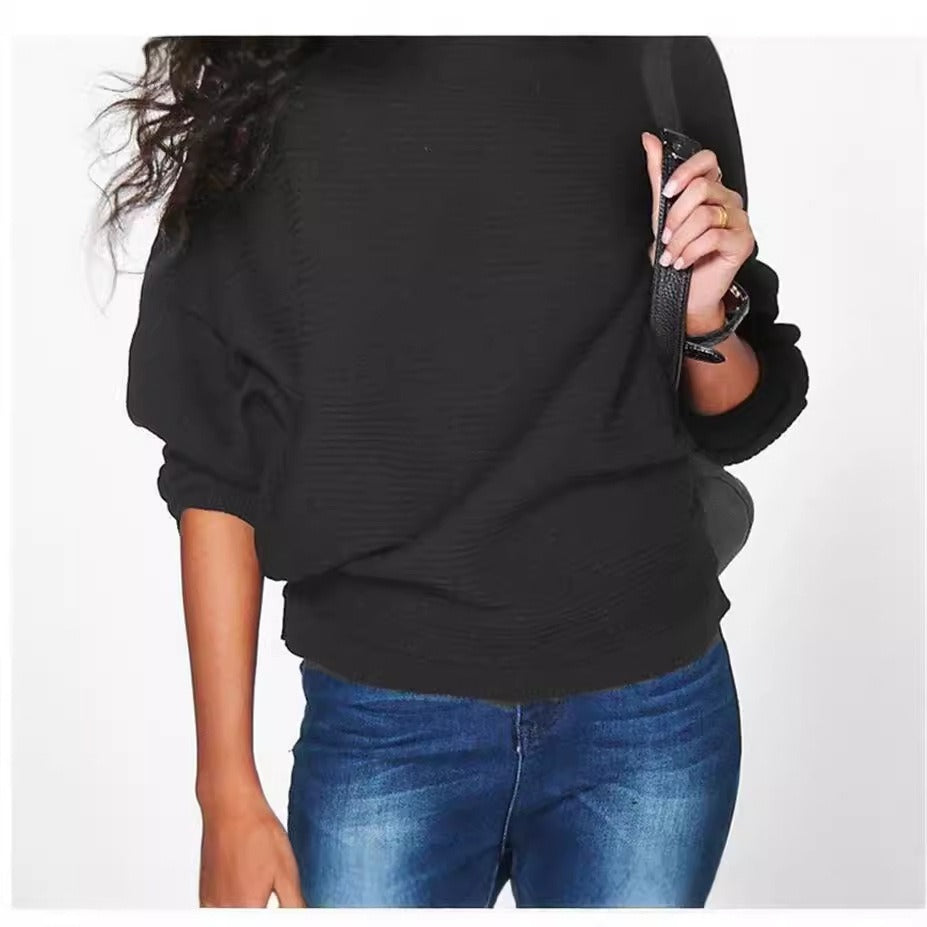 Street-wave Ribbed Knit Sweatshirt Boat Neck For Women Cozy Relaxed Fit Everyday Casual Wear