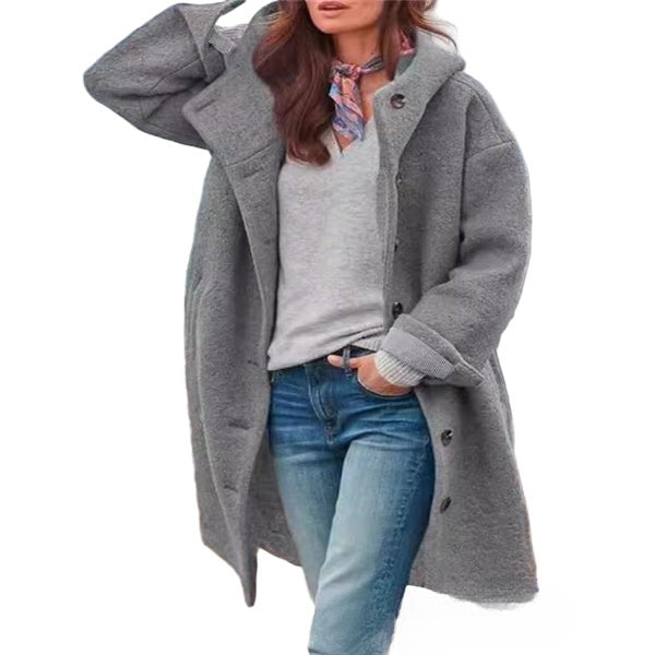 Nordisk-Flair Women's Oversized Full-Length Wool Coat With Hood And Button Front