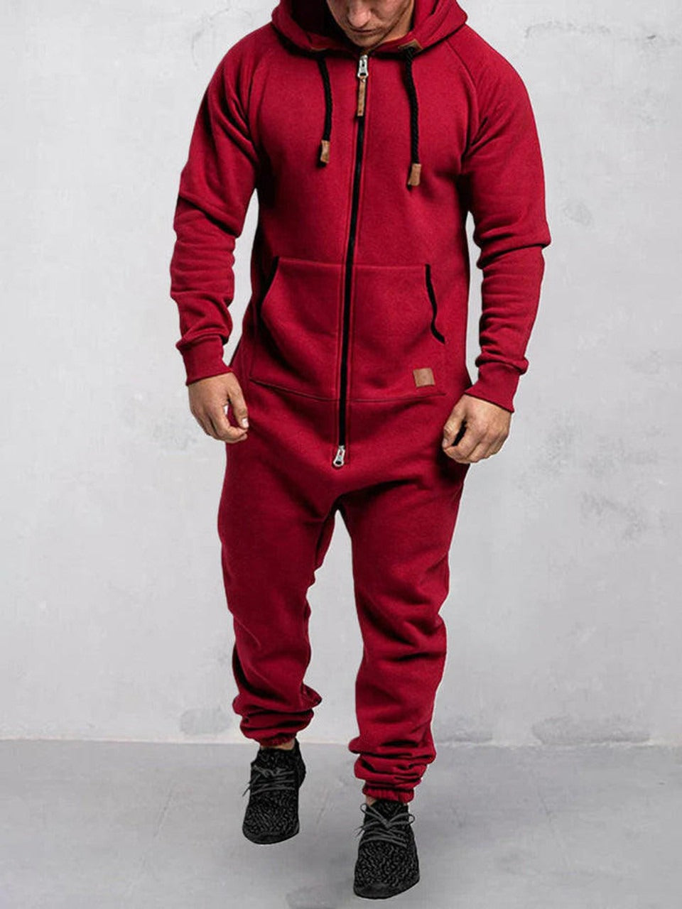 Street Wave Mens Fleece Jumpsuit Hooded Zipper Cozy Warm