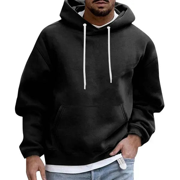 Men's Oversized Hoodie in Soft Cotton Blend with Kangaroo Pocket and Drawstring Hood
