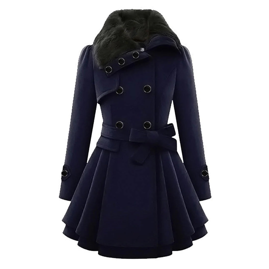 Street Wave Womens Wool Coat Tailored Fit Faux Fur Collar