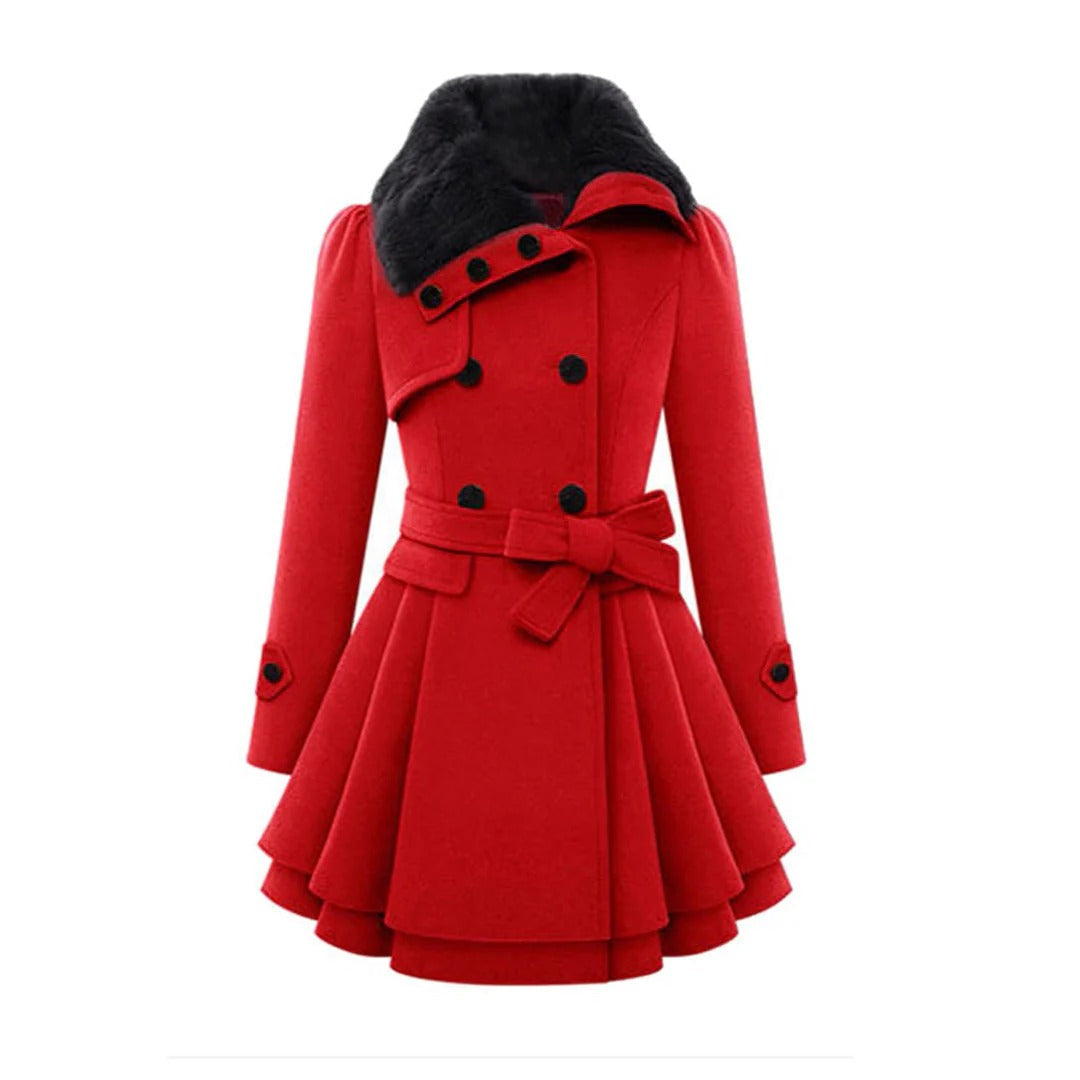 Street Wave Womens Wool Coat Tailored Fit Faux Fur Collar