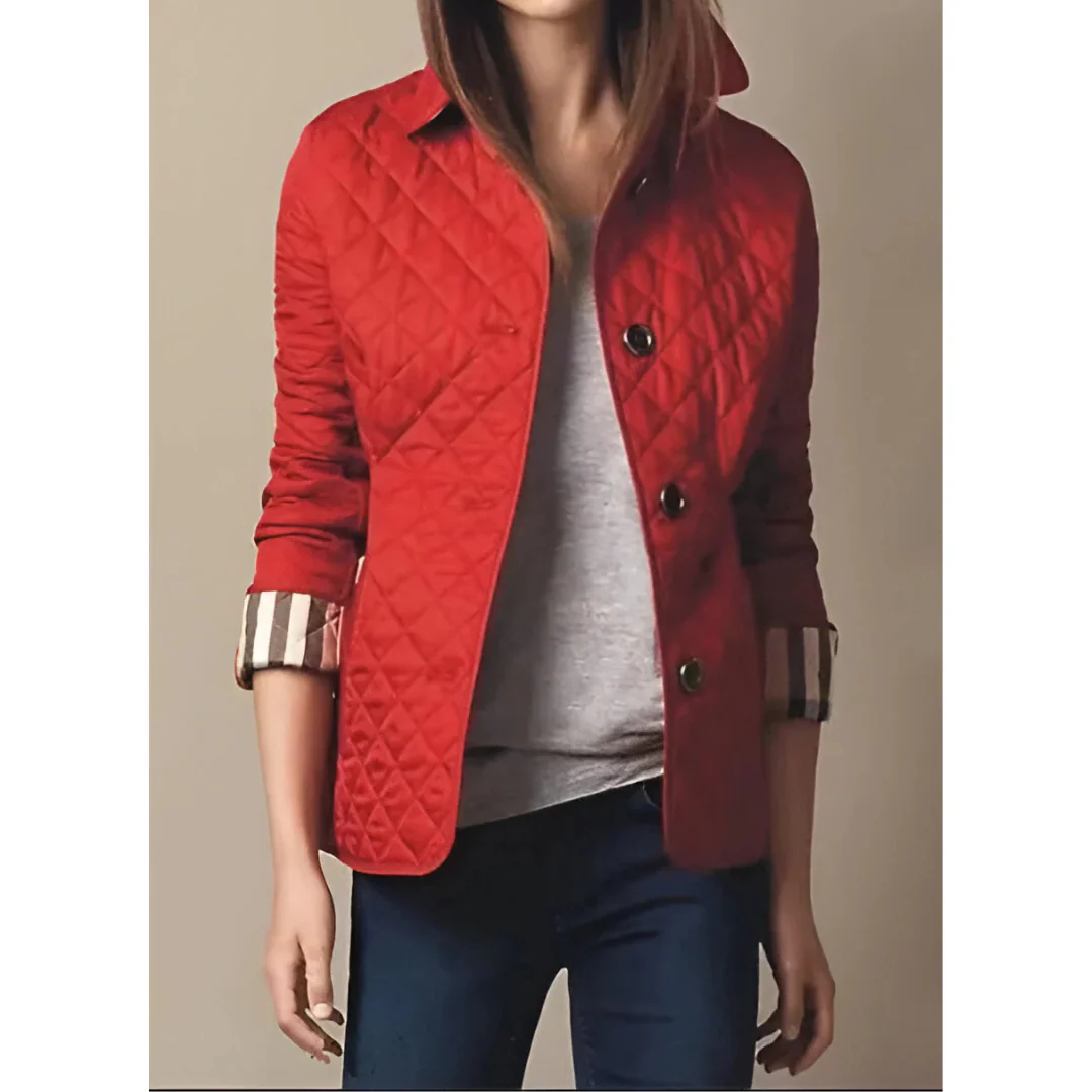 Street-wave Diamond Quilted Jacket With Tailored Fit Hip Length Button Closure For Women