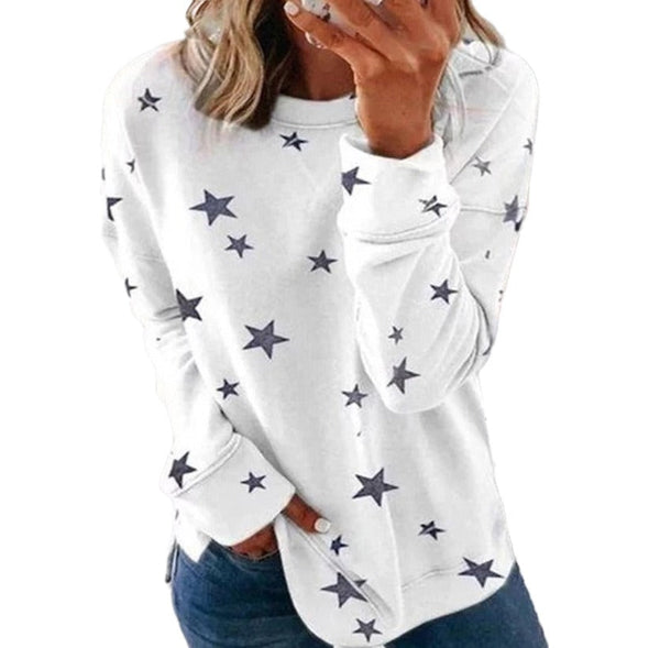 Street-wave Star Print Long Sleeve Sweatshirt Oversized Casual Comfort For Women