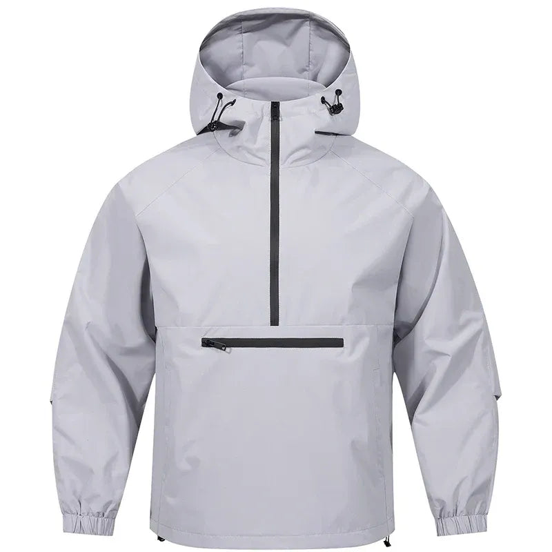 Street-Wave Mens Water Resistant Hooded Pullover Hoodie Relaxed Fit Half Zip Zipper Chest Pocket