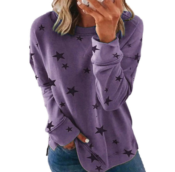 Street-wave Star Print Long Sleeve Sweatshirt Oversized Casual Comfort For Women