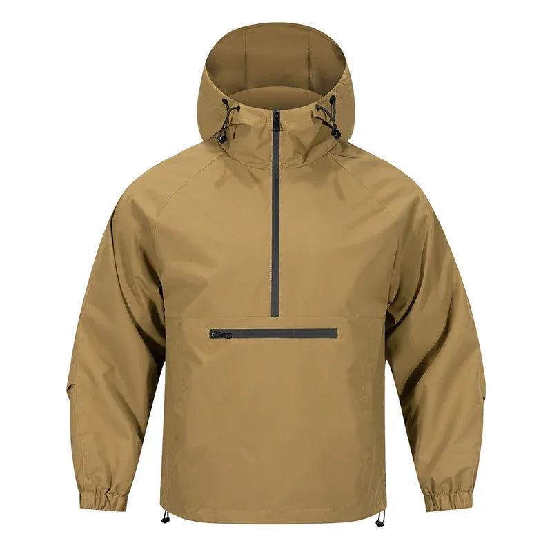 Street-Wave Mens Water Resistant Hooded Pullover Hoodie Relaxed Fit Half Zip Zipper Chest Pocket