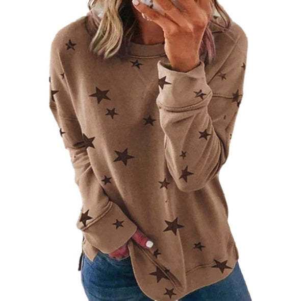 Street-wave Star Print Long Sleeve Sweatshirt Oversized Casual Comfort For Women