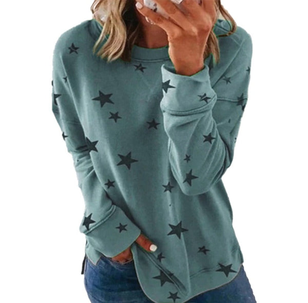Street-wave Star Print Long Sleeve Sweatshirt Oversized Casual Comfort For Women