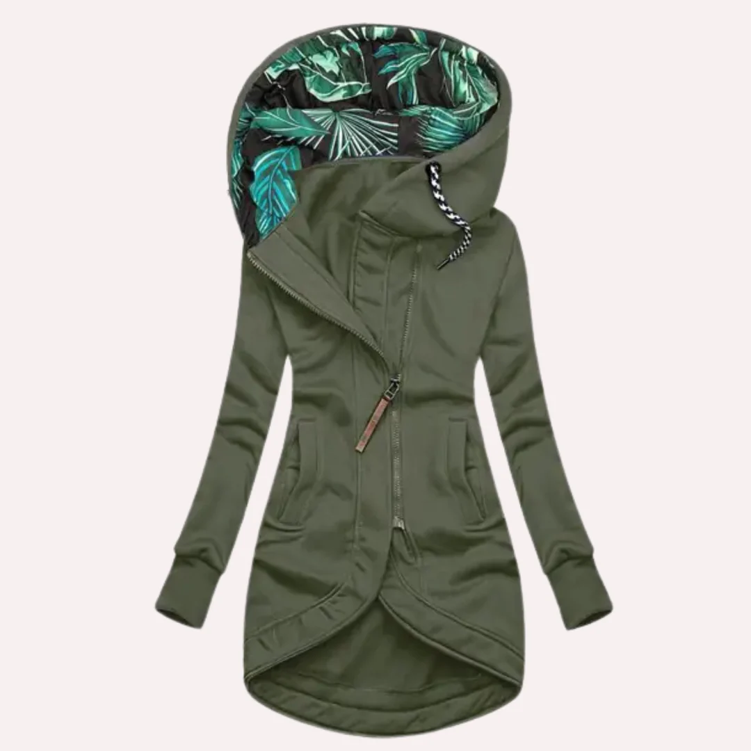 Street-wave Womens Slim Fit Fleece Jacket With Asymmetric Zip And Print Lined Hood For Stylish Weatherproof Warmth