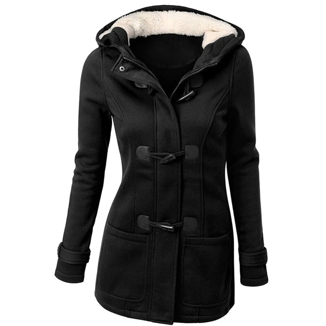 Street-Wave Wool Blend Hooded Coat For Women With Toggle Closure And Front Pockets