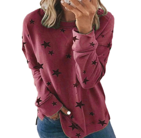 Street-wave Star Print Long Sleeve Sweatshirt Oversized Casual Comfort For Women