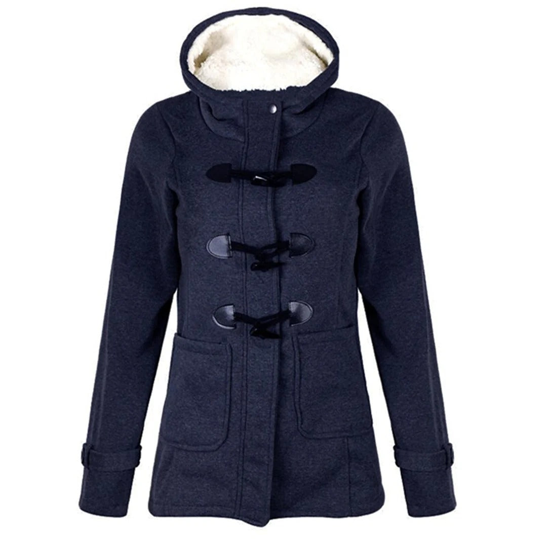 Street-Wave Wool Blend Hooded Coat For Women With Toggle Closure And Front Pockets