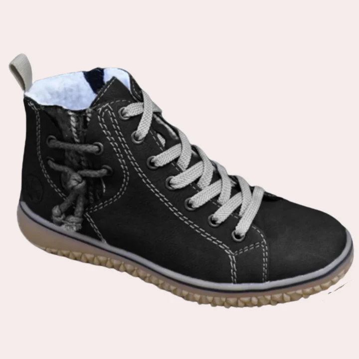 Street-Wave Ankle Boots Smooth Leather Lace-Up Slim Fit With Rugged Tread Sole For Women