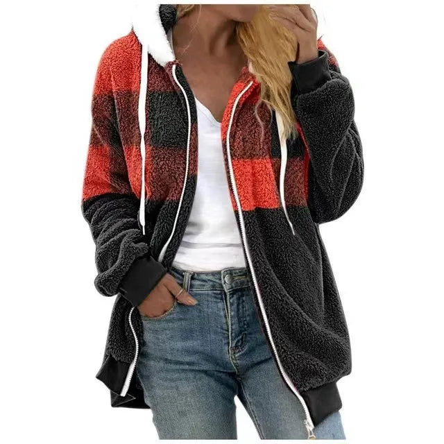 Street Wave Plush Fleece Hoodie Jacket Zip Front Cozy Oversized Streetwear For Casual Streetwear Fans