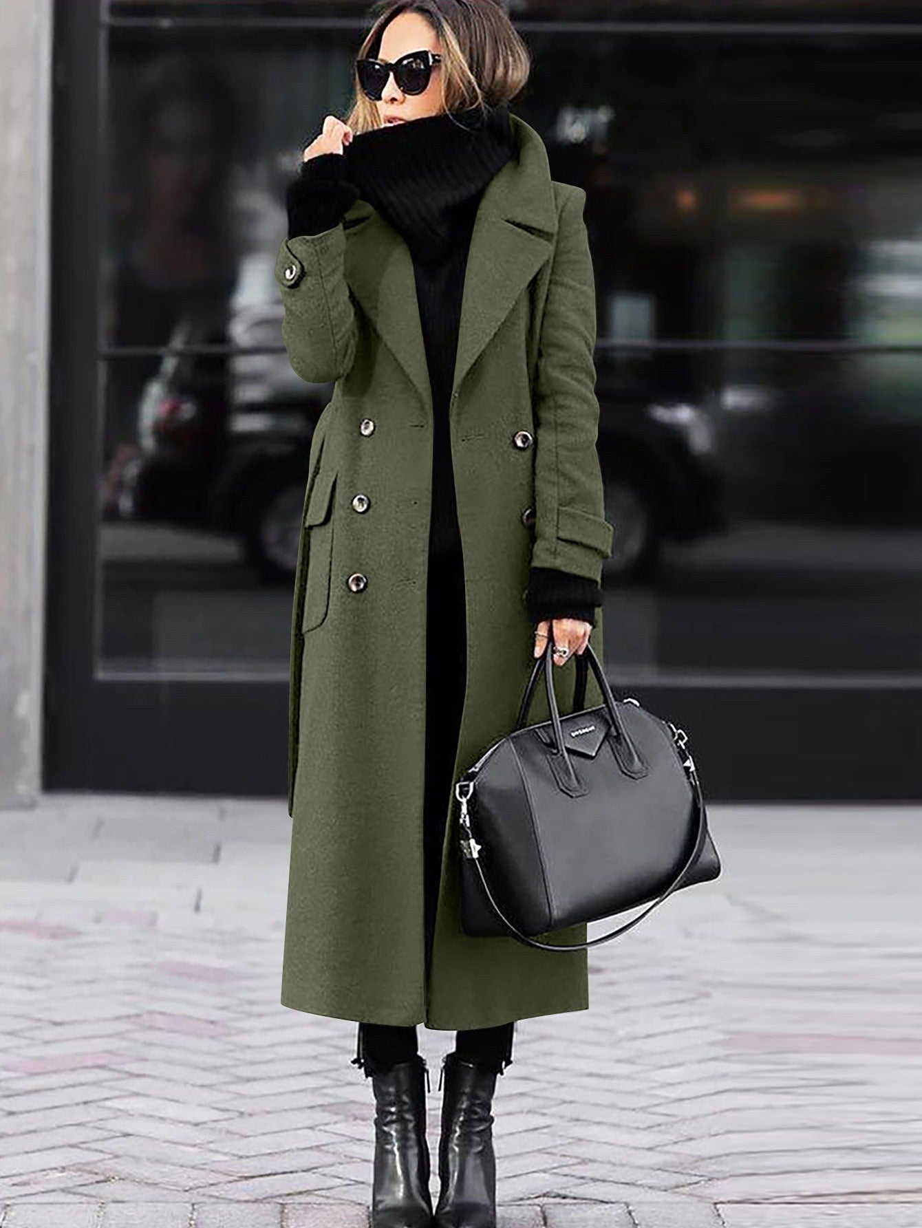 Streetwave Womens Wool Coat With Figure Flattering Fit And Double Breasted Buttons Full Length