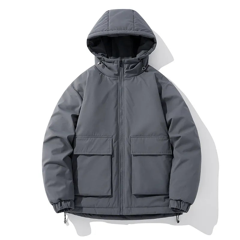 Men's Hooded Puffer Jacket Quilted Padded Oversized Fit Zip Front Front Pockets Winter Coat