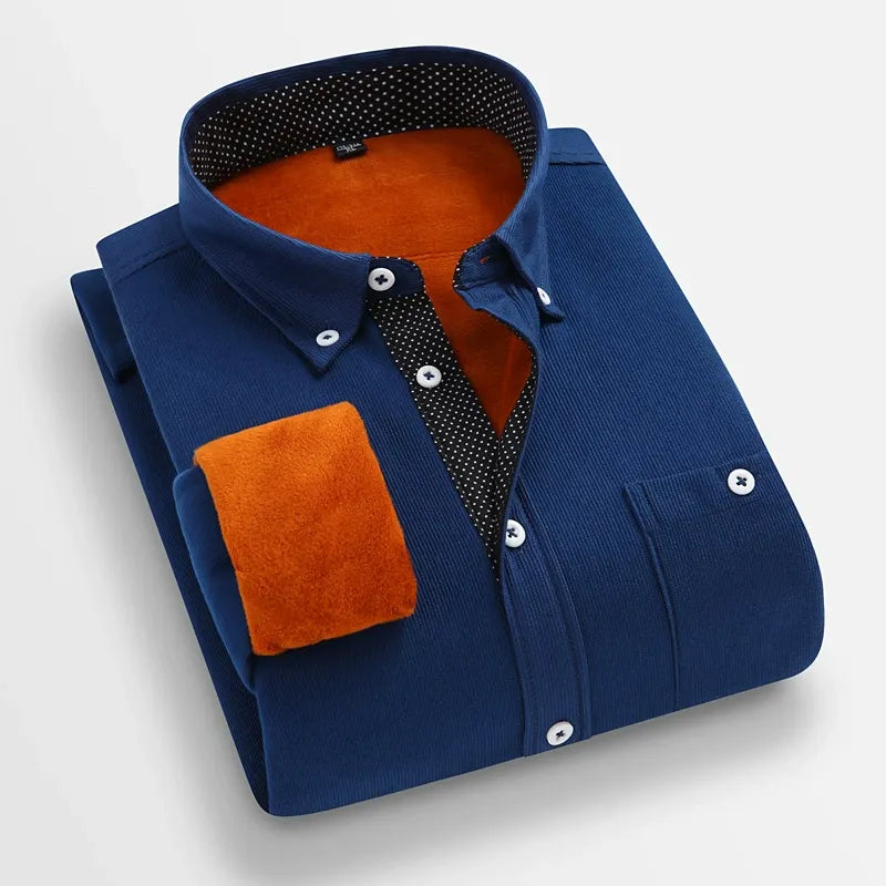 Mustard Corduroy Mens Shirt Long Sleeve With Pointed Collar Regular Fit For Smart Casual
