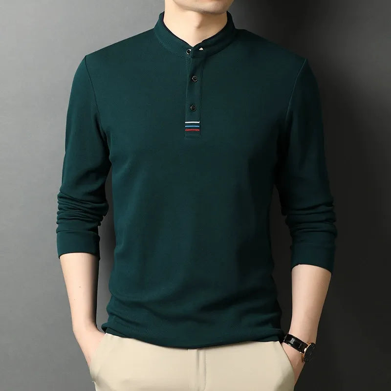 Street-Wave Mens Nordisk Flair Cotton Long Sleeve Stand Collar Placket Versatile