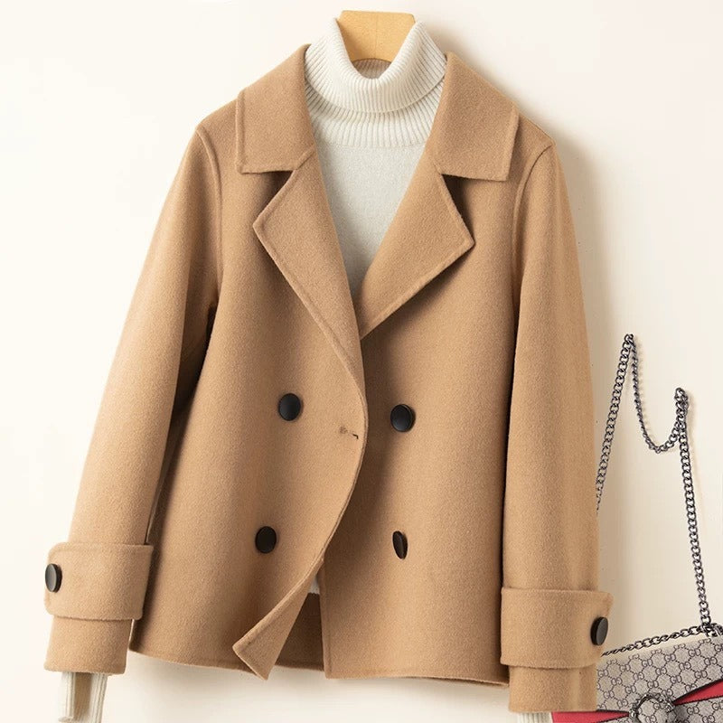 Street-Wave Wool-Look Short Coat With Tailored Fit And Double-Breasted Closure For Modern Women