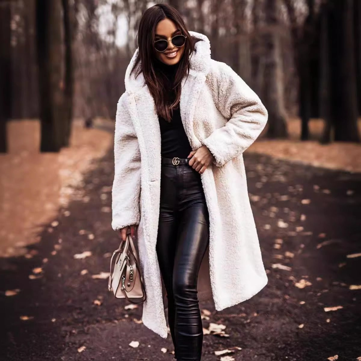 Street-Wave Women's Oversized Wool Coat With Hood And Button Front Full-Length Cozy Warmth