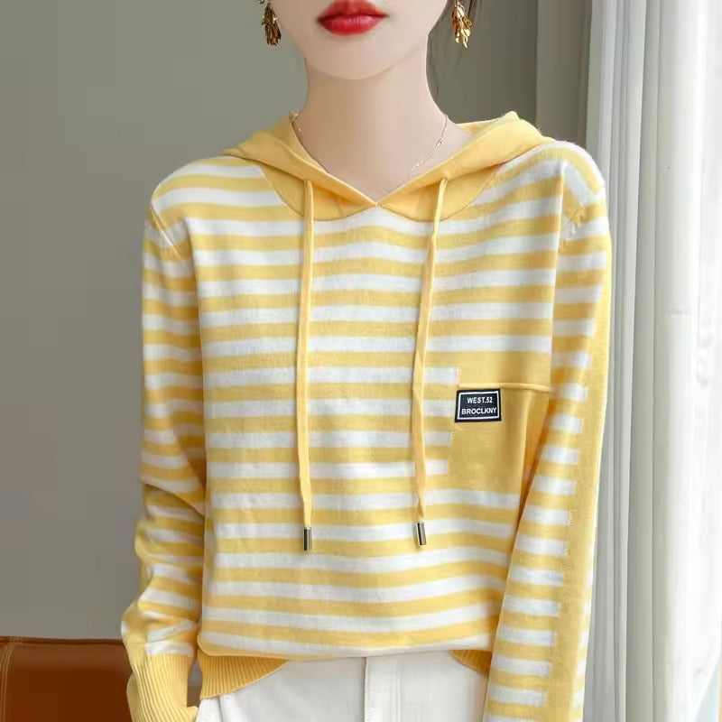 Street-Wave Women's Striped Hoodie Sweater Cozy Relaxed Knit