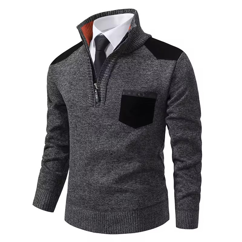 Street-Wave Men Wool Knit Pullover Half Zip Rugged Sweater