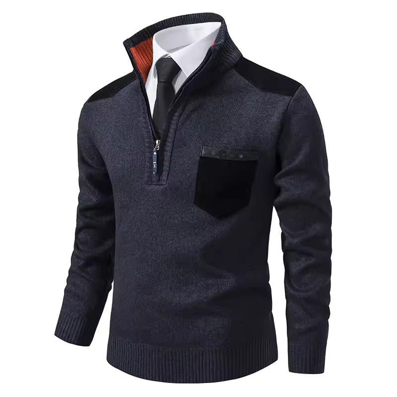Street-Wave Men Wool Knit Pullover Half Zip Rugged Sweater