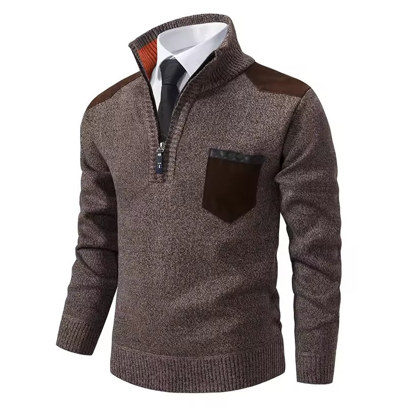 Street-Wave Men Wool Knit Pullover Half Zip Rugged Sweater