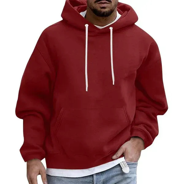 Men's Oversized Hoodie in Soft Cotton Blend with Kangaroo Pocket and Drawstring Hood
