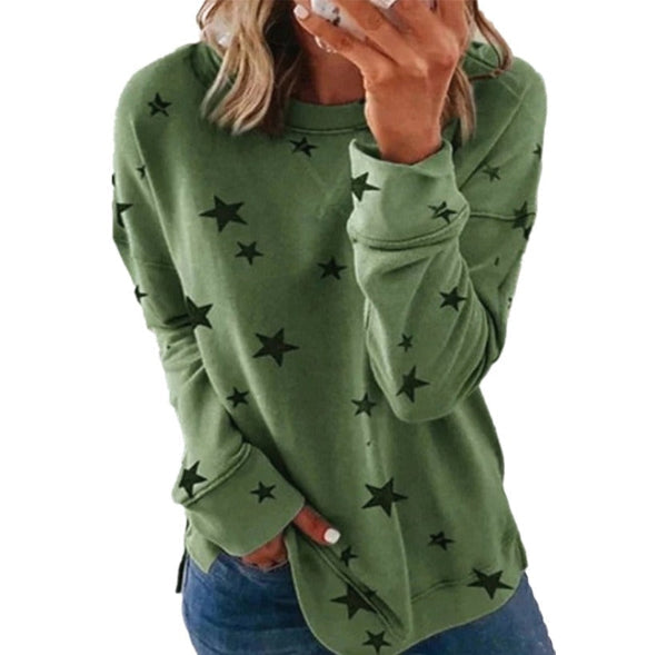 Street-wave Star Print Long Sleeve Sweatshirt Oversized Casual Comfort For Women