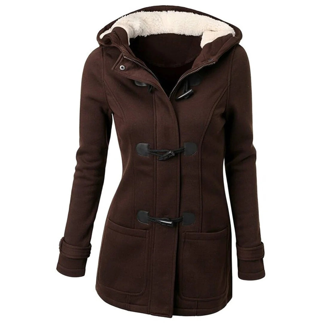 Street-Wave Wool Blend Hooded Coat For Women With Toggle Closure And Front Pockets