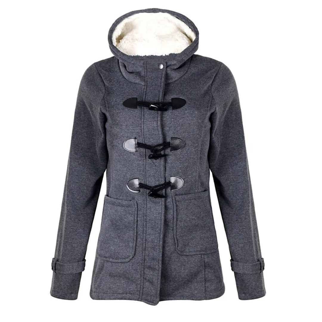 Street-Wave Wool Blend Hooded Coat For Women With Toggle Closure And Front Pockets