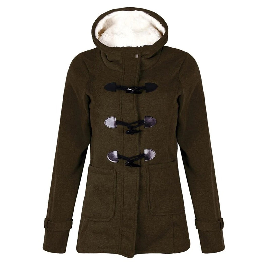 Street-Wave Wool Blend Hooded Coat For Women With Toggle Closure And Front Pockets