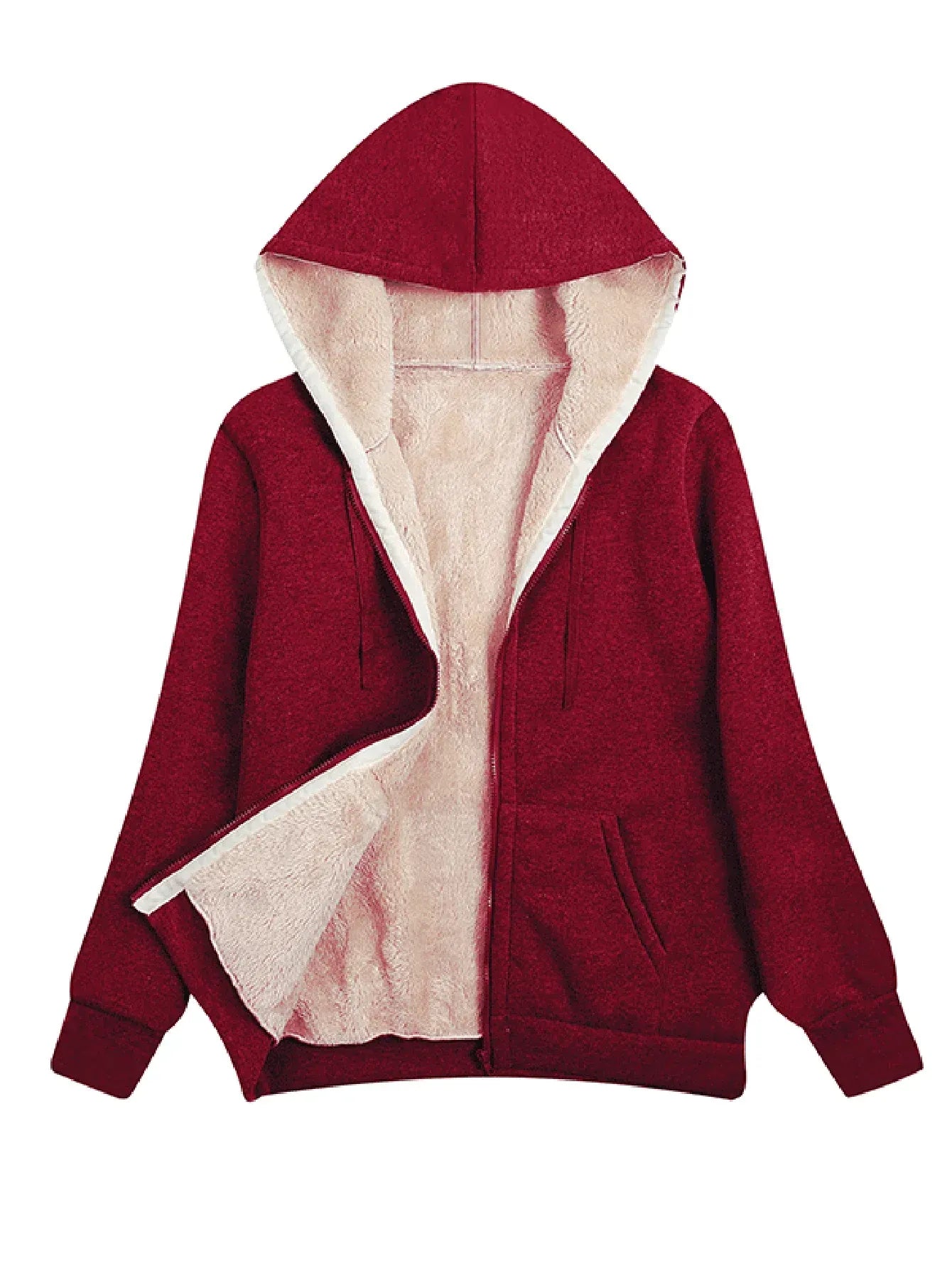 Fleece Jacket Women Street-wave Cozy Plush Lining Hooded Zip Front Relaxed Fit Warm Winter Essential