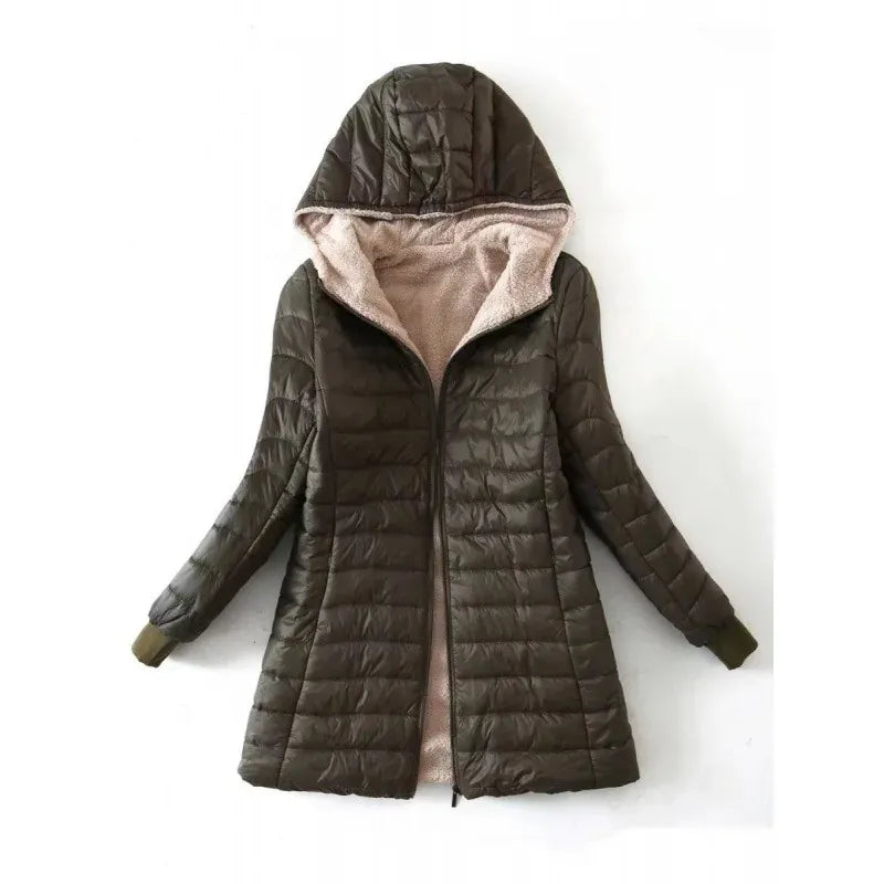 Street-wave Hooded Puffer Jacket With Fleece Lining for Women Regular Fit Water Repellent