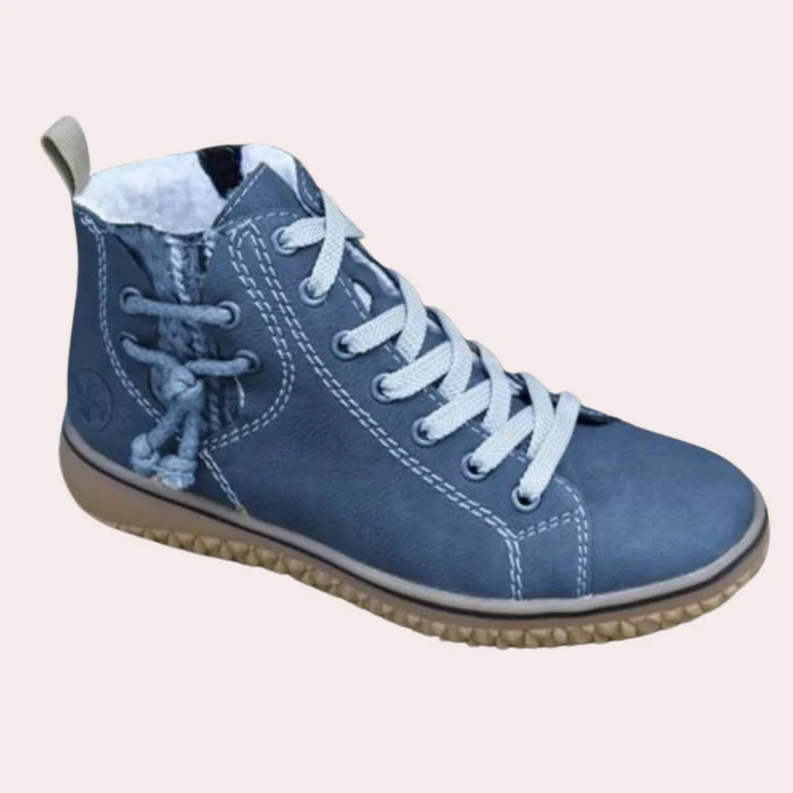 Street-Wave Ankle Boots Smooth Leather Lace-Up Slim Fit With Rugged Tread Sole For Women