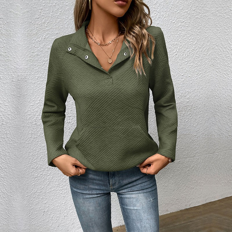 Street-wave Womens Sweatshirt With Stand Collar And Snap Buttons Relaxed Fit Everyday Wear