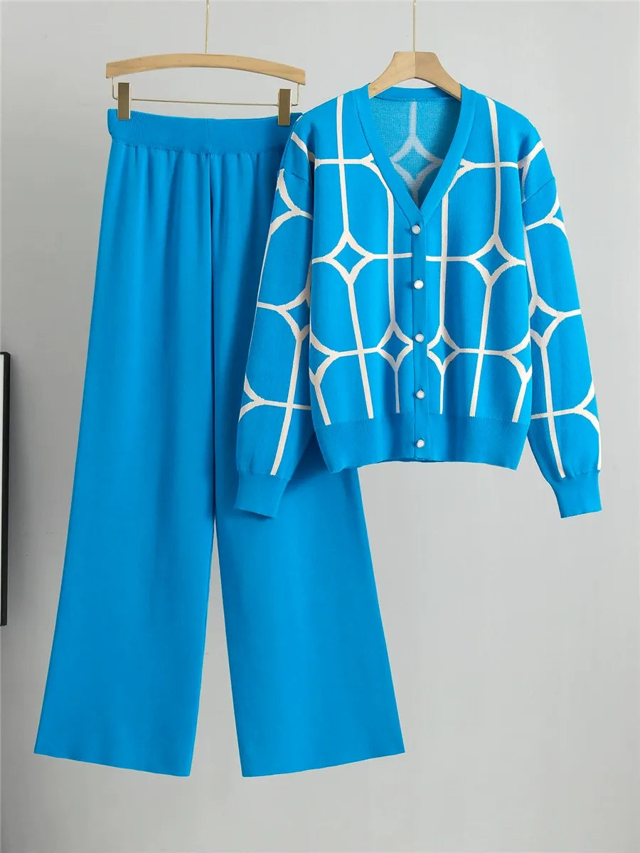 Street-Wave Women's Two-Piece Knitted Cardigan Set Cropped