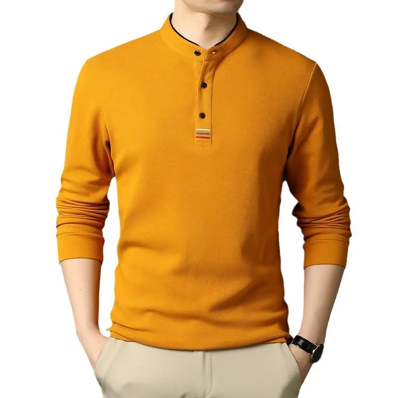 Street-Wave Mens Nordisk Flair Cotton Long Sleeve Stand Collar Placket Versatile