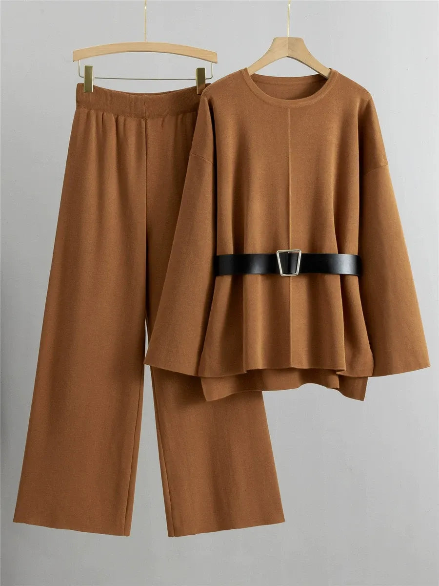 Nordisk-Flair Womens Chic TwoPiece Knit Suit Flared Sleeves