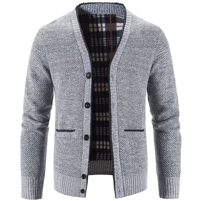 Street-Wave Men Knit Cardigan Wool Blend Fleece Lined Button Front Tailored Fit
