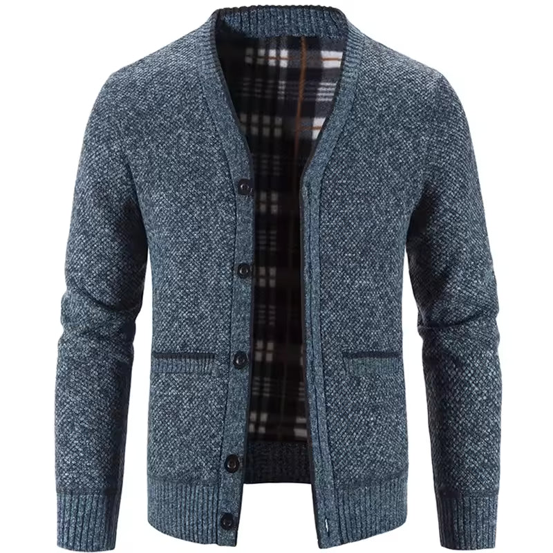 Street-Wave Men Knit Cardigan Wool Blend Fleece Lined Button Front Tailored Fit