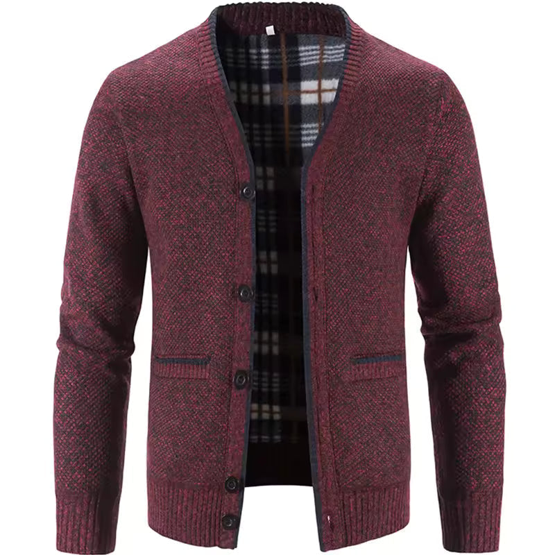 Street-Wave Men Knit Cardigan Wool Blend Fleece Lined Button Front Tailored Fit